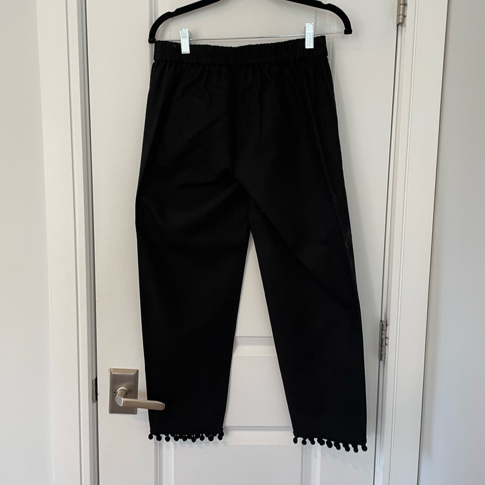 JCrew Black Pom Pom Elastic Waist Lounge Linen Black Pant Size 2